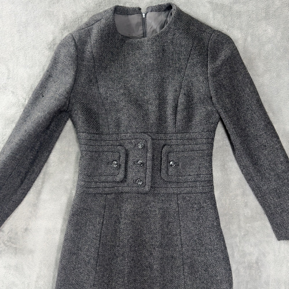 Vintage James Galanos Gray Wool Dress 60s American Couture Mod Tweed Belted True